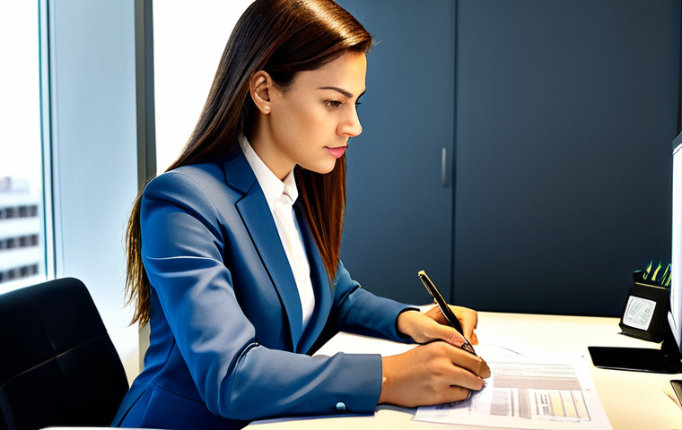 **
"A successful businesswoman in a tailored business suit, working at a modern desk in a brightly lit São Paulo office. She is reviewing documents with a focused expression. Fully clothed, appropriate attire, professional, safe for work, perfect anatomy, natural pose, family-friendly, high quality, realistic rendering."
**