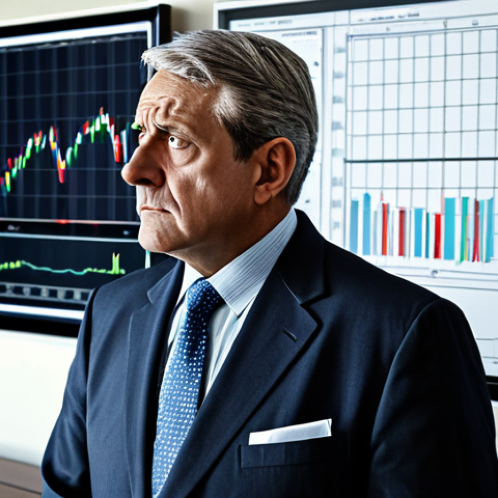 인플레이션이 주식 시장에 미치는 영향 - Concerned Investor**

A concerned investor, middle-aged, fully clothed in professional attire, looki...