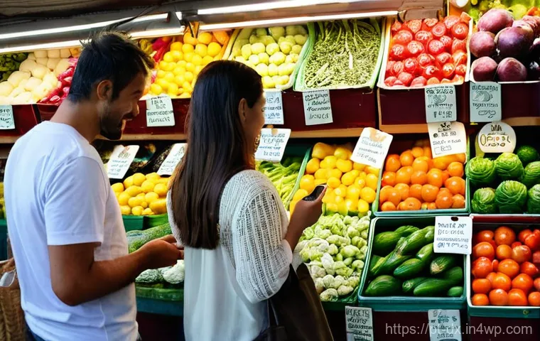 인플레이션과 소비자 행동 변화 - **Conscious Shopping at a Portuguese Local Market:**
"A vibrant, bustling scene at a traditional...