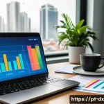 Home 19 인플레이션 시대의 자산 관리 체크리스트 - A detailed financial advisor’s desk scene in a modern Brazilian office, showing a laptop screen with...