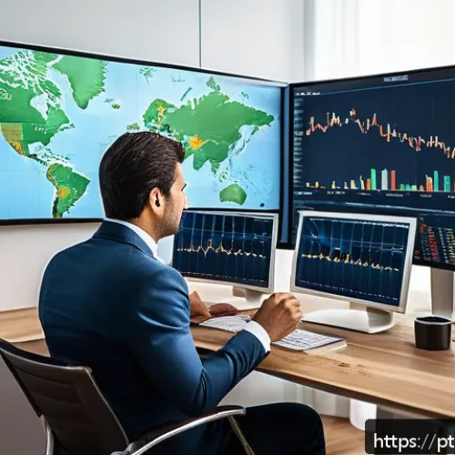 Home 17 인플레이션과 해외 투자 전략 - A professional Brazilian investor at a modern home office, analyzing international investment portfo...