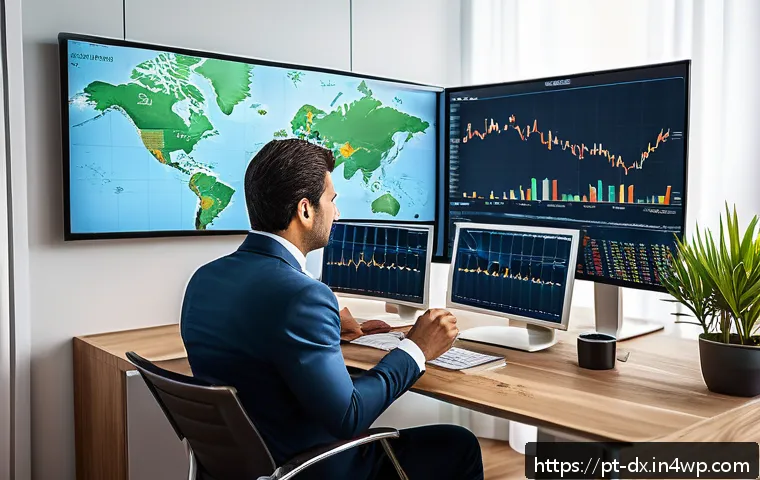 인플레이션과 해외 투자 전략 - A professional Brazilian investor at a modern home office, analyzing international investment portfo...